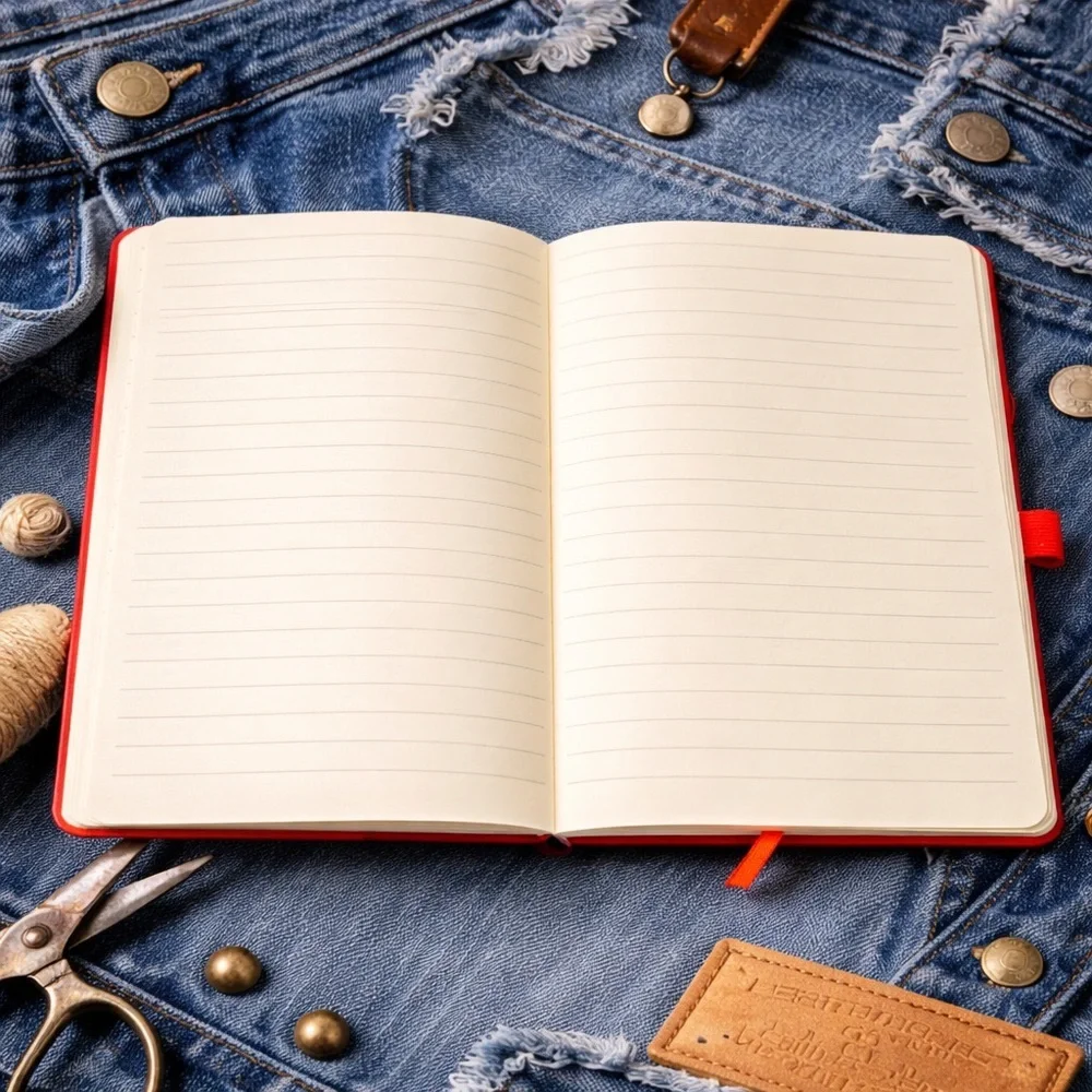 Red Notebook with Blue Graphic Panel